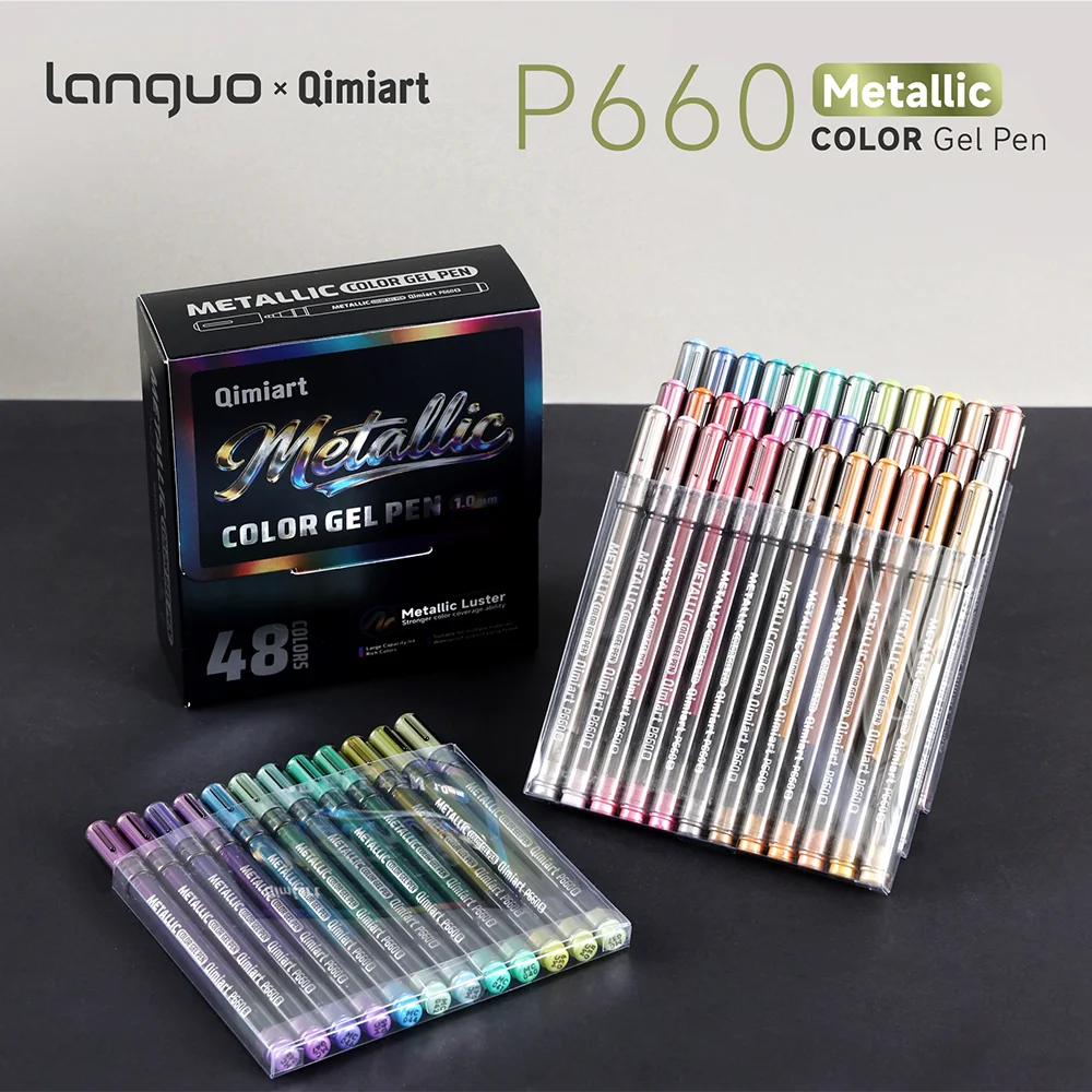LANGUO 48 Colors Metallic Colorful Gel Pen Student Writing Marker DIY Graffiti Painting Drawing Handbook Pens School New Colors