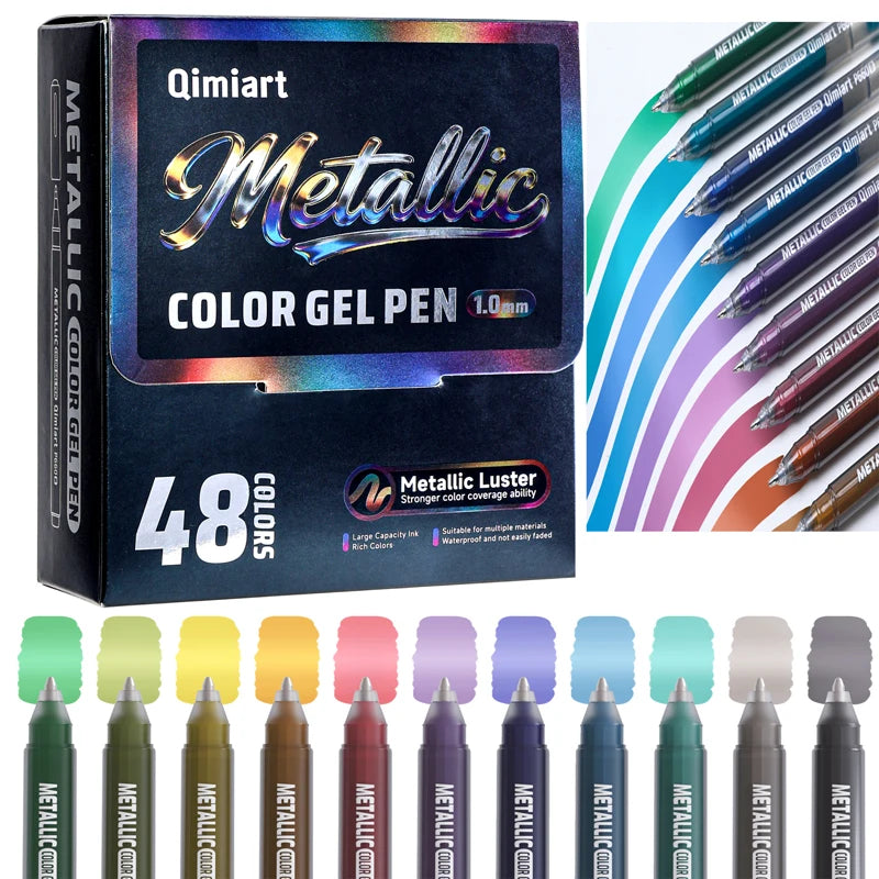 LANGUO 48 Colors Metallic Colorful Gel Pen Student Writing Marker DIY Graffiti Painting Drawing Handbook Pens School New Colors
