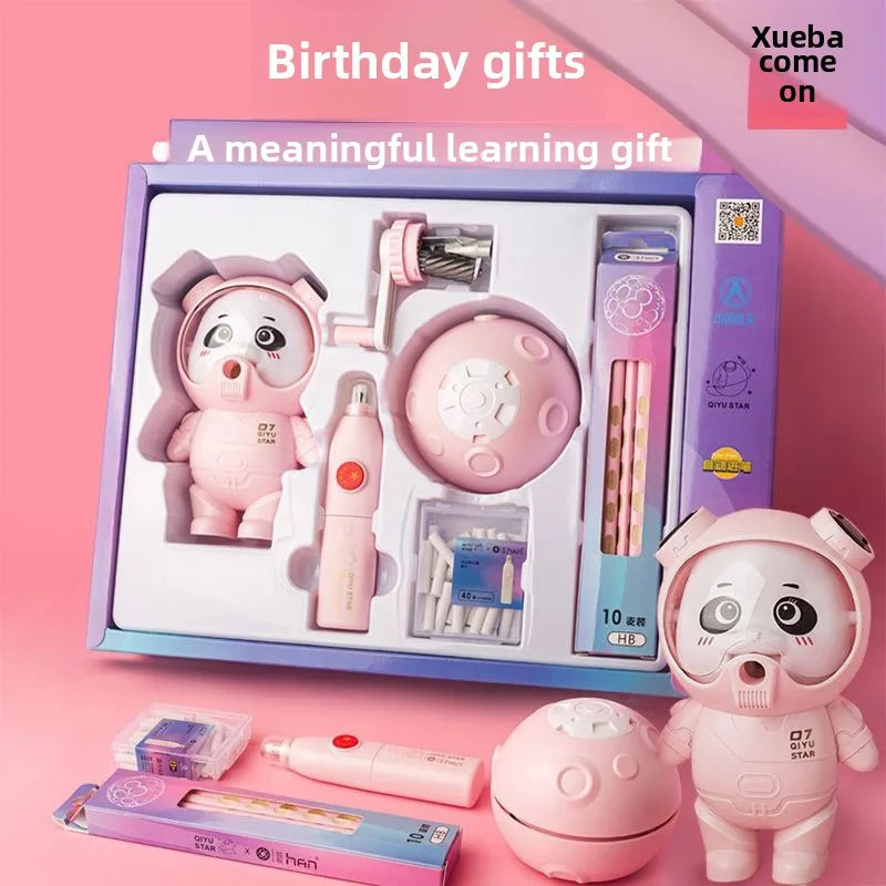 Kawaii Kapibala Panda Electric Stationery Set Pencil Sharpener Electric Eraser Vacuum Cleaner For School Students Supplies Gift